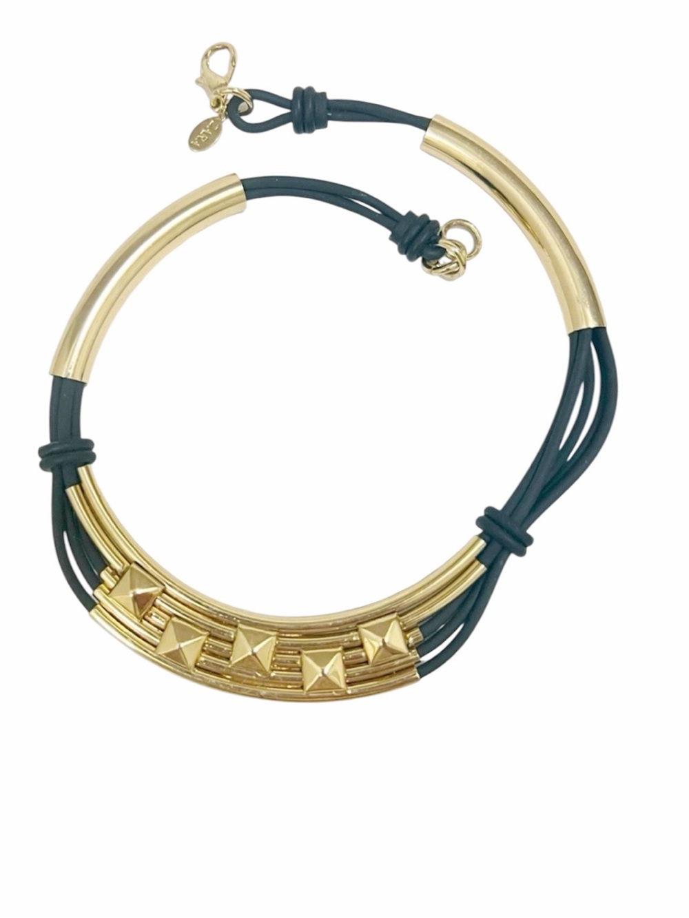 Zara Gold Tone and Leather Choker Necklace with Curved Rods